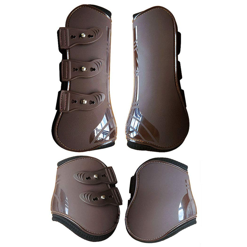 Open Front Jumping Tendon Horses Boots, Secure Leg Protection, Lightweight and Tough Dressage Horse Riding Equestrian Equipment Brown(Front & Hind Boots Set)