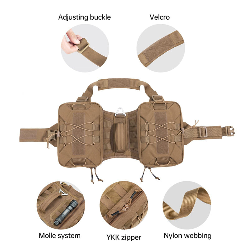 EXCELLENT ELITE SPANKER Dog Pack Hound Dog Saddle Bag Backpack for Travel Camping Hiking Medium & Large Dog with 2 Capacious Side Pockets(COB-L) Coyote Brown - PawsPlanet Australia