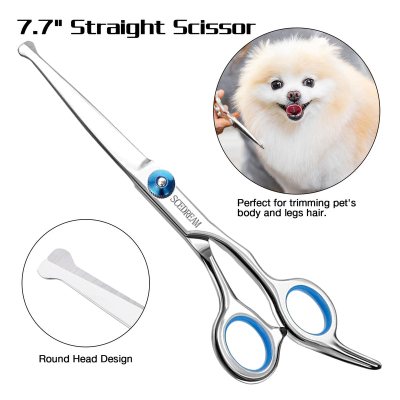 Professional Dog Grooming Scissors with Safety Round Tips, 5 in 1 Dog Grooming Scissors Kit, 4CR Stainless Steel Professional Pet Grooming Shears for Dog, Sharp and Durable, Blue Blue 5 in 1 - PawsPlanet Australia