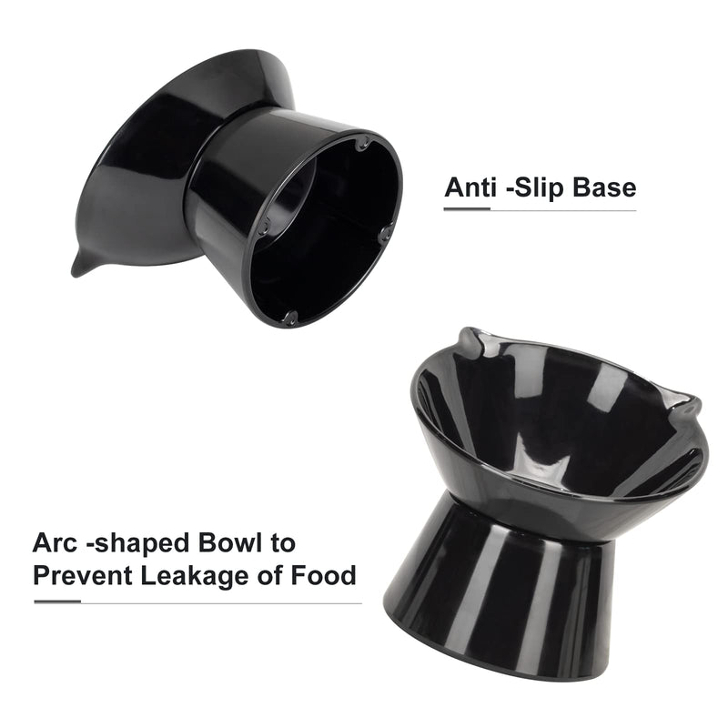 Raised Cat Bowl,15°Tilted Elevated Cat Bowls for Kittens，Anti Vomiting Cat Food Bowl，Cat Feeding and Watering Dishes for Cat and Small Dog Black