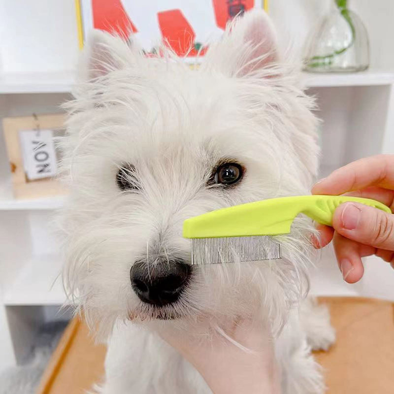 Flea Comb Lice Comb Cat & Dog Pet Grooming Combs Tear Stain Remover Remove Mucus Crust 2-in-1 Metal Round Smooth Teeth Comb Remove Floating Hair Tangles Dander green