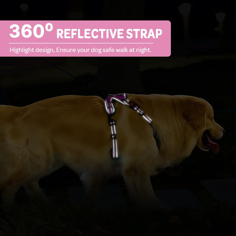 FURRYFECTION No-Pull Dog Harness Medium Dogs | French Bulldog Harness, Y-Shaped Reflective Oxford Vest with Padded Handle, Adjustable Straps & Front-Back Leash Clips, Training Collar and Lead Sets M Pink
