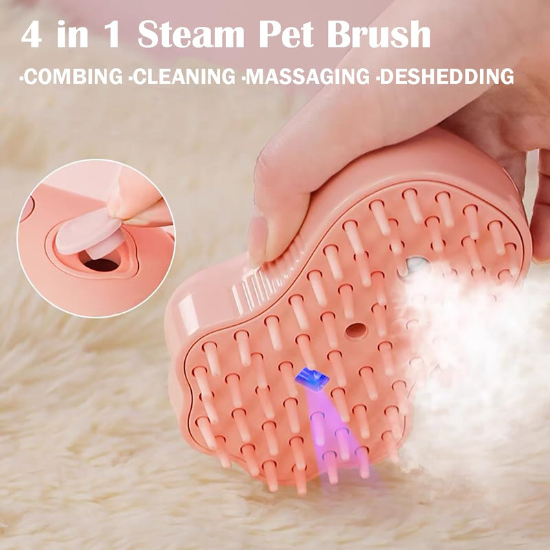 Cat Steam Brush,4 in 1 Spray Cat Brush, Pets Grooming Brush for Shedding, Portable Pet Hair Removal Tool For Cats and Dogs, Pets Steamy Brush,Pink - PawsPlanet Australia