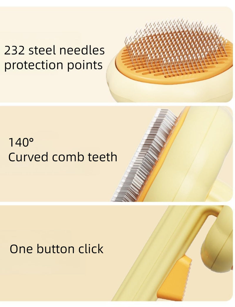 Cat Brush with Release Button, Pet Comb for Shedding and Tangles, Dog Hair Brush for Long and Short Hair, Grooming Tool for Removing Fleas and Fur Knots, Yellow ABS Plastic - PawsPlanet Australia