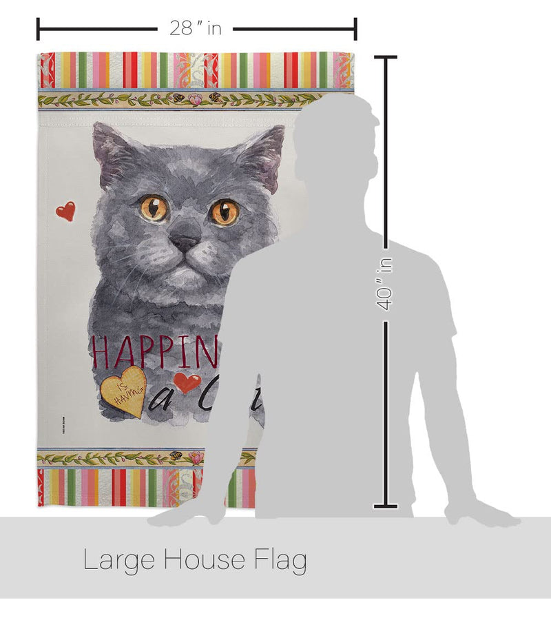 Breeze Decor Blue British Short Hair Happiness House Flag-2 pcs Pack Cat Kitten Meow Spoiled Paw Fur Pet Nature Farm Animal Creature Banner Small Garden Yard Gift Double-Sided, Made in USA - PawsPlanet Australia