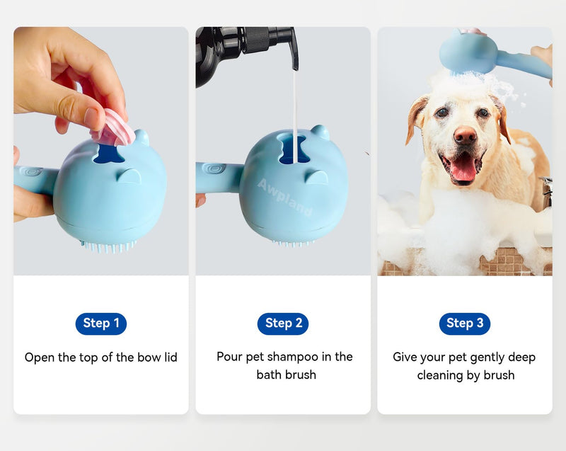 Soft Dog Bath Brush with Shampoo Dispenser, Hair Brush for Bathing and Shedding, Deep Cleaning Dog Bath Scrubber Supplies for Short Long Haired Dogs and Cats Orange - PawsPlanet Australia