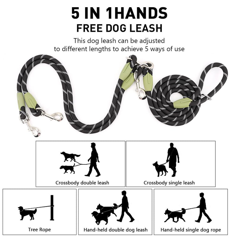 pawstrip Hands Free Dog Leash 2 Dogs Reflective Dog Double Leash Dual Leashes for Two Dogs Heavy Duty Crossbody Dog Leash with Coupler Large Medium Dogs Training Leash Black