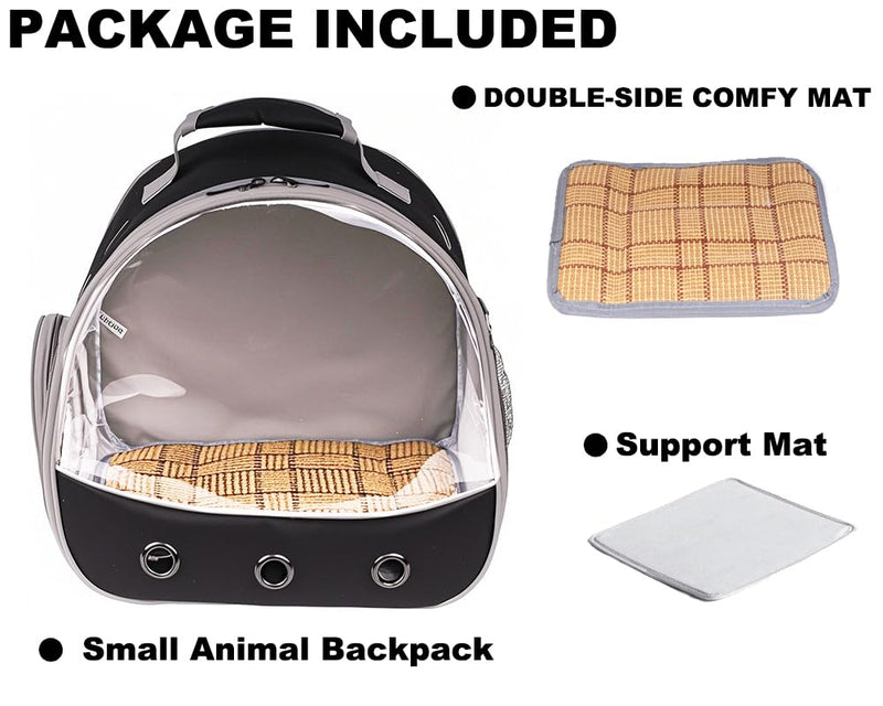 Small Animal Pet Carrier Backpack for 2 Guinea Pig, Hedgehog Carrier Portable Travel Cage with 7 Ventilation Holes, Clear Front Window and Soft Double-Sided Support and Comfy Fit Mat Black - PawsPlanet Australia