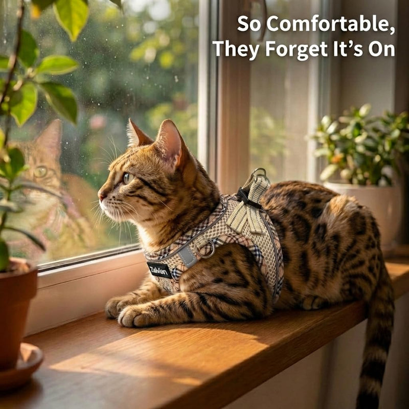 Cat Harness and Leash Set for Walking, Escape Proof Adjustable Soft Mesh Kitten Harness with Reflective Strips, Breathable No-Choke Pet Vest for Small Cats or Puppies(Beige,XS) Beige XS