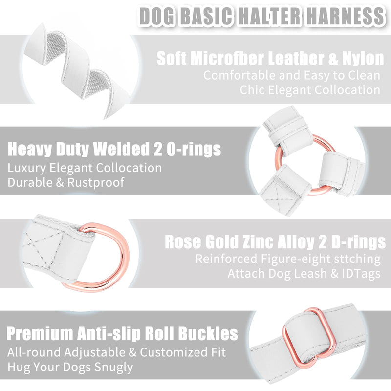 Soft Leather No Pull Dog Harness - Adjustable Step in Dog Harness with Rose Gold Heavy Duty Metal Buckle, Freedom Nylon Dog Halter Vests for Small Medium Large Dogs Easy Walking Training (White,M) White M (Neck&Chest Girth 20"-26"x Width 1") - PawsPlanet Australia