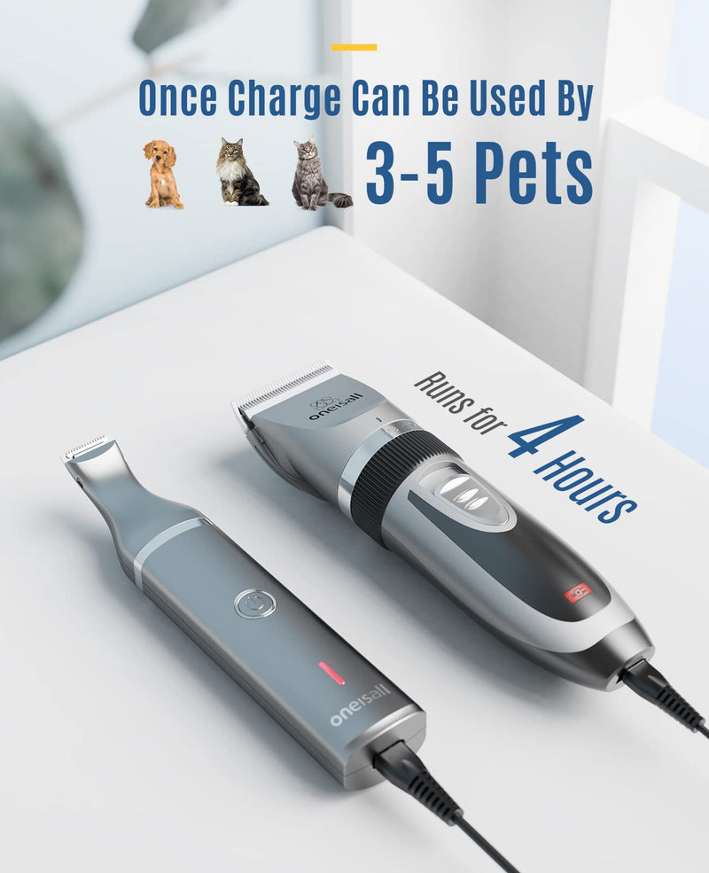 oneisall 2 in 1 Pet Cat & Dog Grooming Kit - Quiet Cordless Dog Clippers & Paw Trimmer for Grooming Pet Hair Silver - PawsPlanet Australia