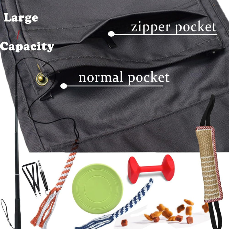 Detachable Dog Trainer Treat Pouch, Large Pet Training Waist Apron with Zipper Bag, Adjustable Dog Treat Training Pocket with Belt, Hands Free & Easy to Use, (1 Small Pocket + 1 Apron)