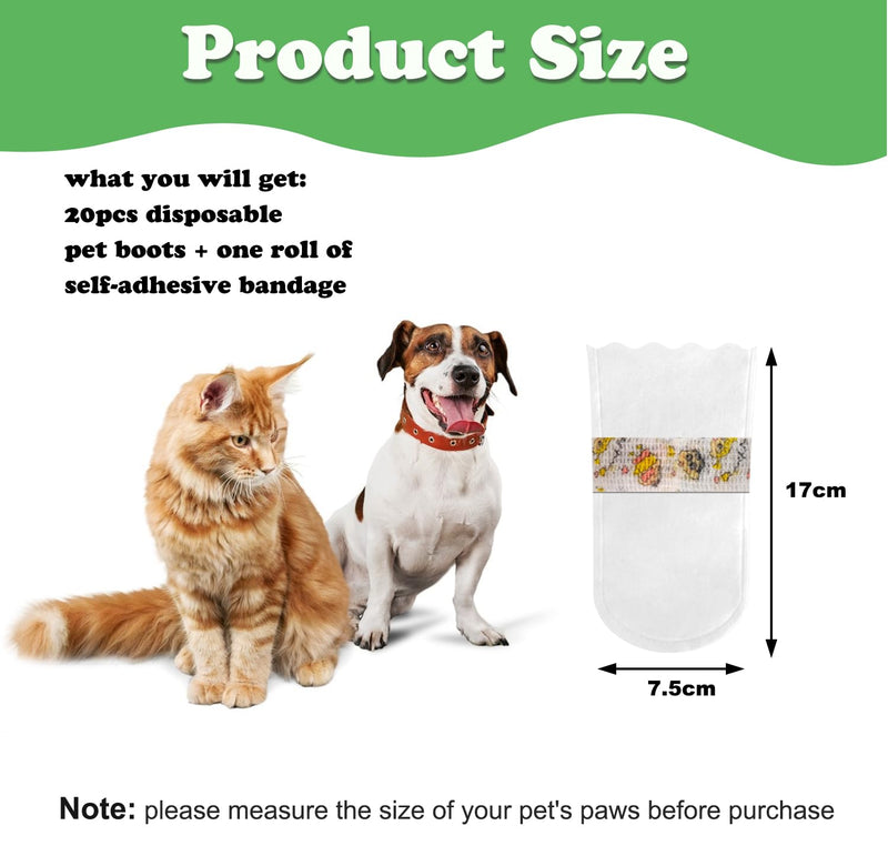 20pcs Disposable Dogs Cats Pets Shoes Boots Paws Protectors Stop Licking, Waterproof Dog Foot Claws Cover with Self-Adhesive Bandage, Comfortable Pet Socks for Injured Paws Recovery (Large 15-50 lb) - PawsPlanet Australia