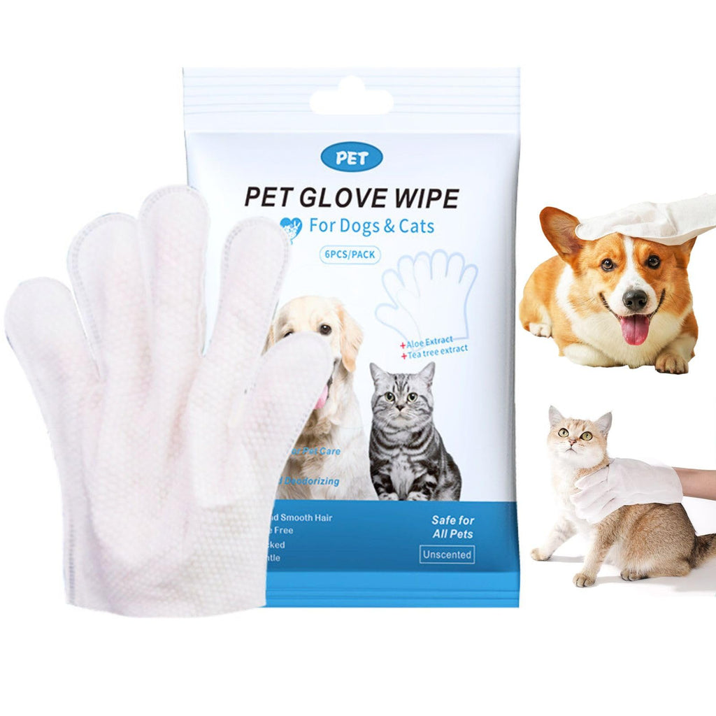 Pet Bath Wipes for Dogs and Cats 6 PCS，Dog wipes thickened material Cleaning Deodorizing Bathing Wipes Dog washing gloves Nourishing Grooming Fur，for Daily Care and Traveling Give your pet 6 baths!