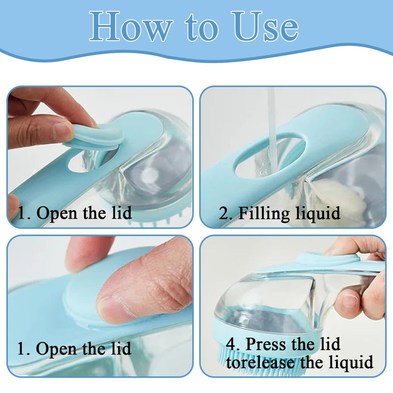 Dog Bath Brush, 2 in 1 Pet Bath Brush Soft Dog Scrubber for Bath with Built-in Shampoo Dispenser for Long Short Haired Dogs Cats Shower Blue-1pcs - PawsPlanet Australia