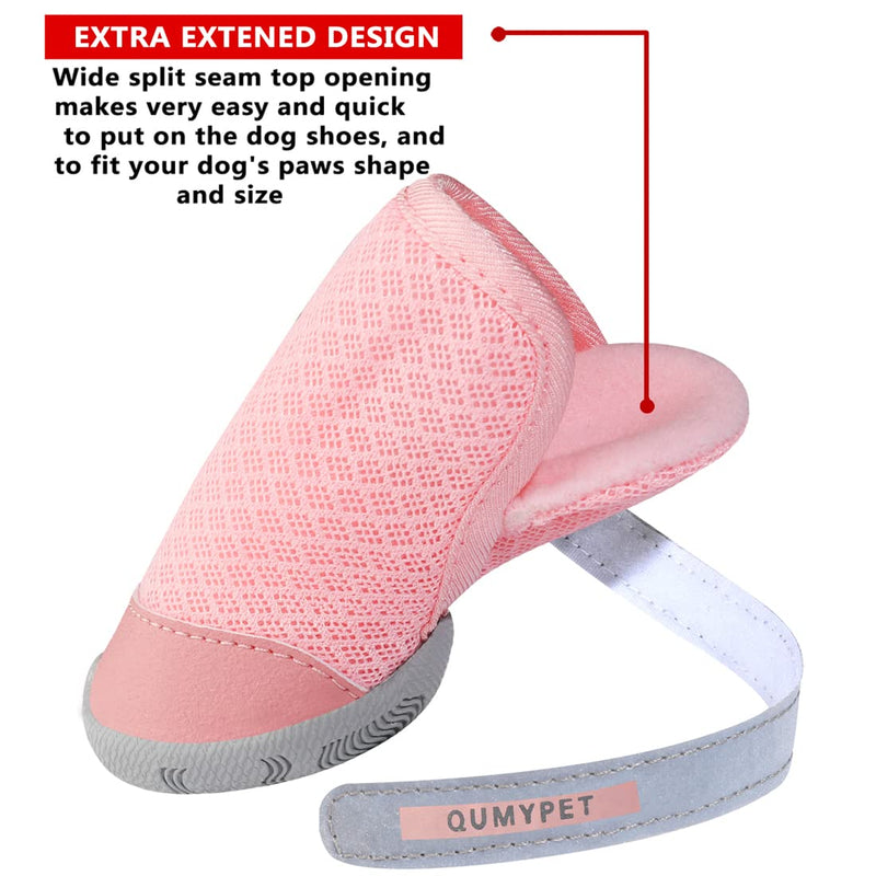 QUMY 4PCS Dog Shoes for Small Dogs, Hot Pavement Summer Puppy Dog Boots & Paw Protectors with Soft Anti-Slip Rubber Sole, Mesh Breathable Dog Booties for Hardfloors, Walking Running Pink Size 2 size 1: 1.29"x0.98"(L*W) - PawsPlanet Australia