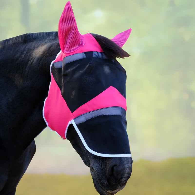 Fly Masks for Horses with Ears and Nose Cover Horse Fly mask with Ears for UV Protection & Sun Shield – Soft Lightweight- Breathable Horse mask with Forelock Hole (Rose red, M)