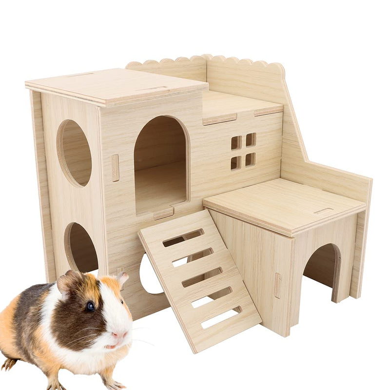 Large Hamster Maze Wood House Fun Slide House Double-Decker Hut Chew Toys for Bigger Syrian Hamsters Dwarf Gerbil Mouse Mice Rat Small Animals