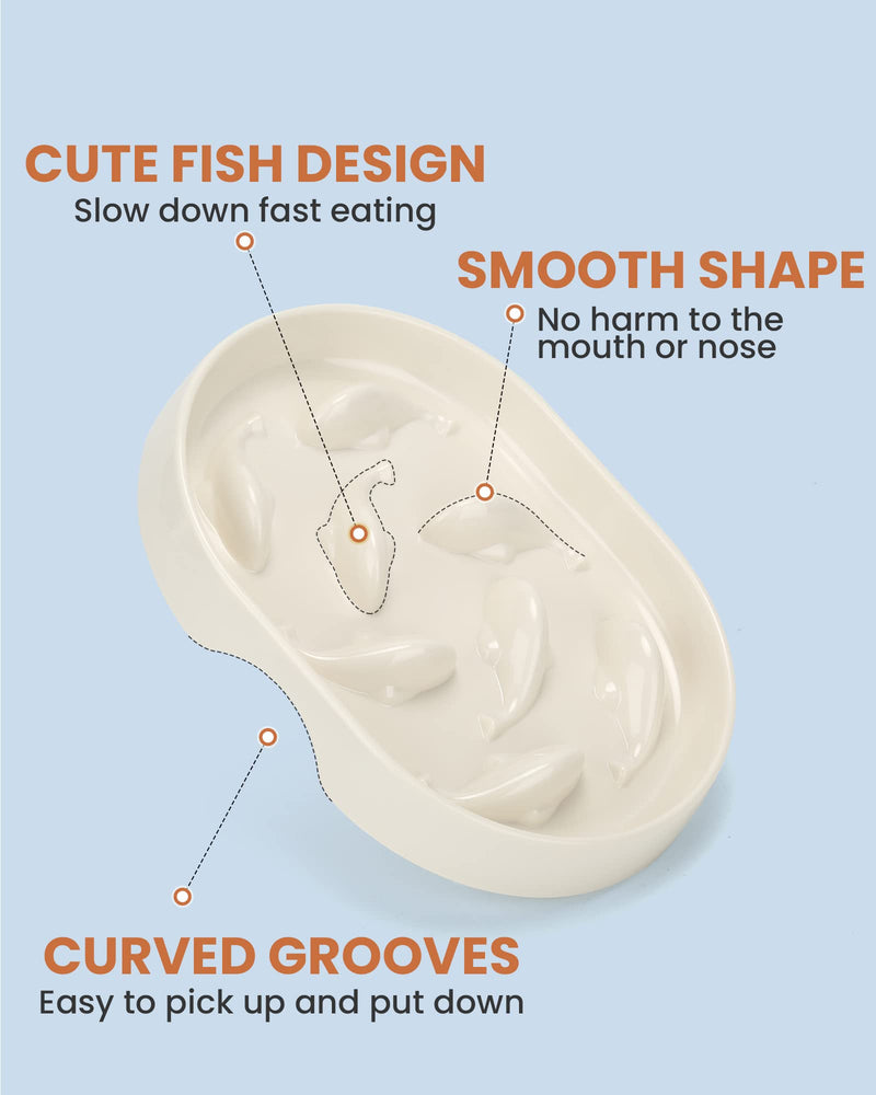 Slow Feeder Cat Bowl, Raised Rim Spill Proof Cat Slow Feeder Bowl for Wet and Dry Food, Slow Feeder for Cats Pet Anti Vomiting Anti Gulping, Fun Cat Puzzle Feeder Bowl White - PawsPlanet Australia