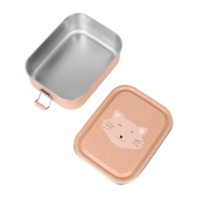 Trixie - Stainless Steel Lunch Box for Kids - Mrs. Cat- Easy Open & Close - Fun Animal Design - Perfect for Snacks & Lunches - Pink