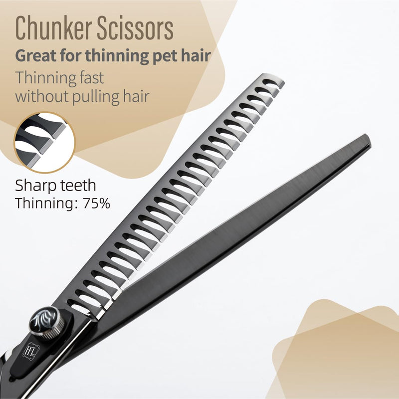 Dog Grooming Scissors: 7.5 inch Bright Black Pet Chunker Shears Made Of Japanese 440C Advanced Stainless Steel Professional Grooming Scissors for Dogs Cats and Other Pets 7.5" - PawsPlanet Australia