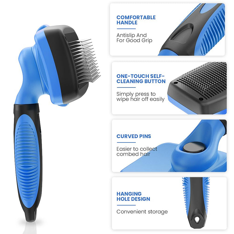 Self-Cleaning Pet Grooming Brush – Deshedding Tool - Removes Loose Fur- Easy One-Click Fur Removal - Hair Brush - Pet Hair Removal Tool - Cat brush - Dog brush for Shedding - Dog hair remover - Large - PawsPlanet Australia