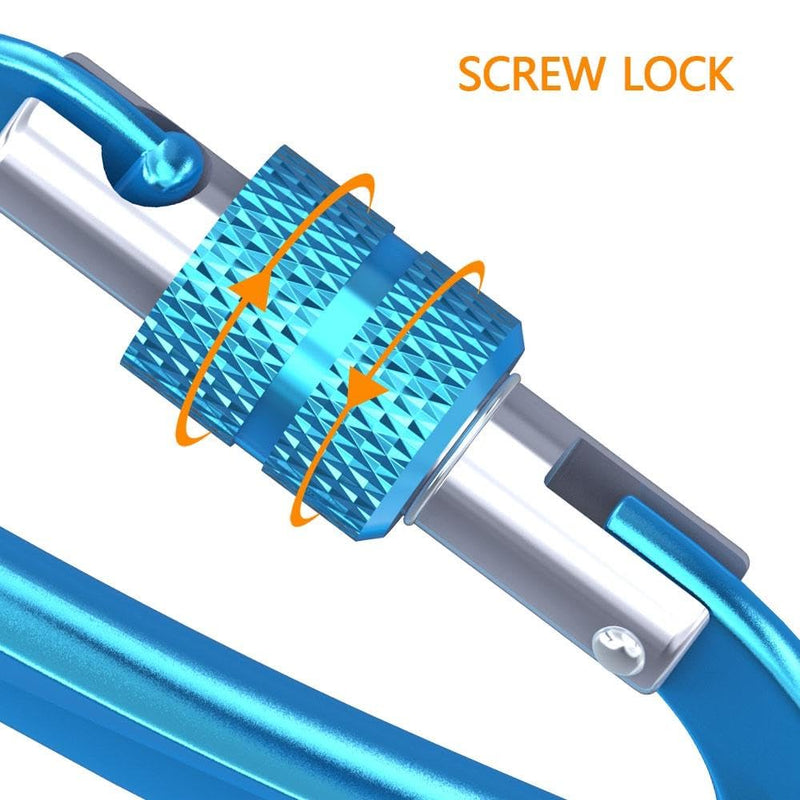 BROTREE Locking Carabiner Clips 12KN (1200 kg) Heavy Duty Carabiners for Hammock, Camping, Hiking, Backpack and More (2 or 4 Packs) Locking 4 x Black2Blue2
