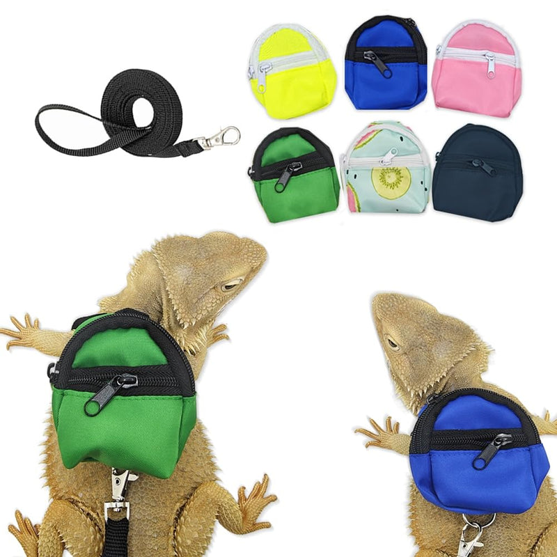 Bearded Dragons Harness Leashes Set Cute Backpack Back to School Design for Small Pets Reptile Lizard Crested Gecko Chameleon Rat Hamster Squrriel Ferret Photo Shoot (Green) Green - PawsPlanet Australia