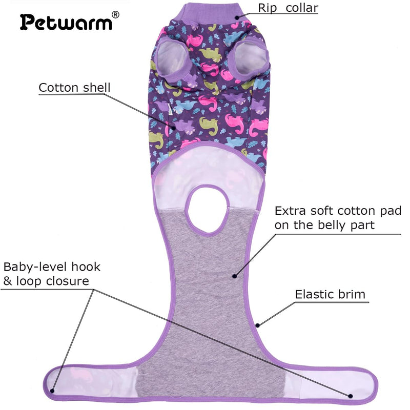PetWarm Dog Surgical Suit Female Spay,Dog Coat's Inner Clothes,Substitute E-Collar & Cone Prevent Pet Surgery Recovery Suit Anti-Licking Dog Surgery Recovery Suit Soft Dinosaur Pattern,Purple,M Medium (Back:19.3-23.3'', Weight:14-25LB) Purple - PawsPlanet Australia