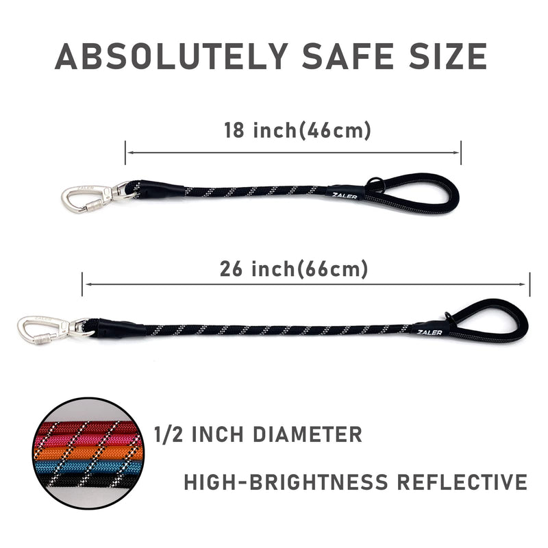 Short Dog Leash, 18 Inches Rope Traffic Leashes for Dogs, Reflective Dog Lead with O-ring, Heavy Duty Leash for Large and Medium Dogs (18'' Black) - PawsPlanet Australia