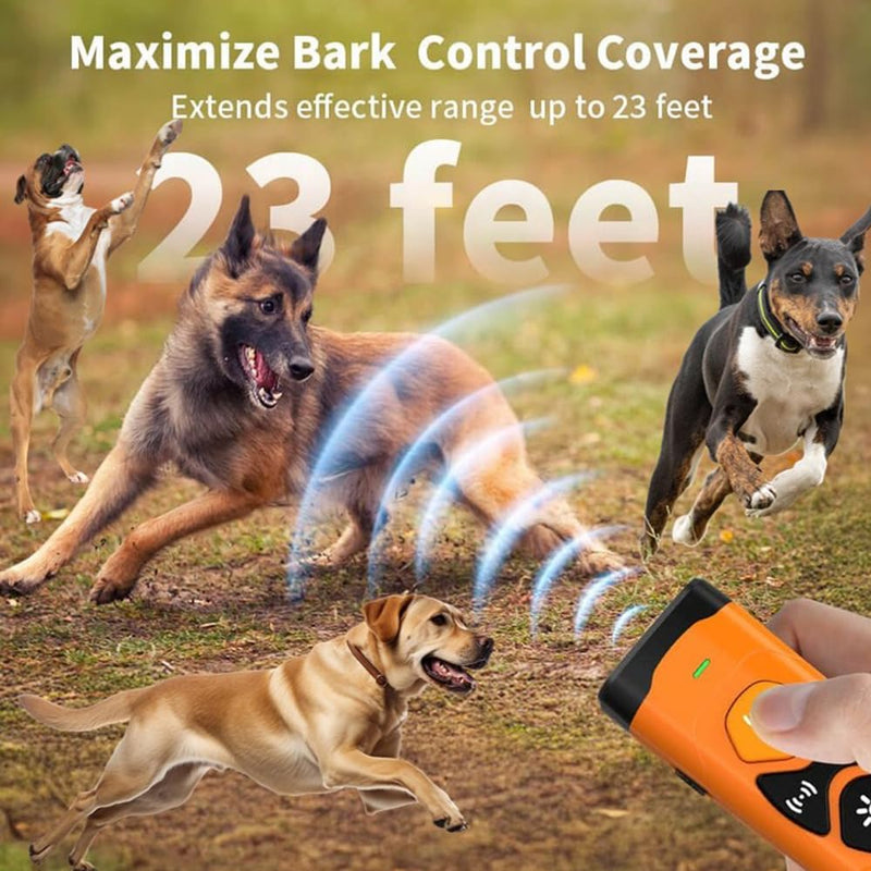 2025 Ultrasonic Dog Bark Deterrent Device – Rechargeable Anti-Bark Control with 3X Frequencies, Auto Mode, 20ft Range – Safe Humane Training for All Dogs & Collars, Orange
