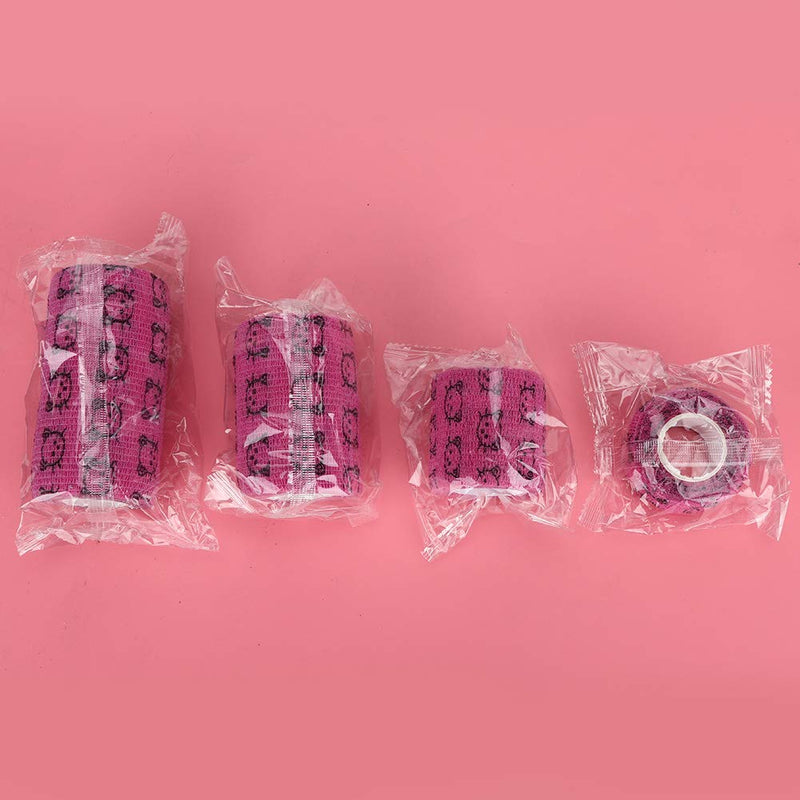 Haofy Dog Bandage, 4 Pieces, Cosmic Pet Bandage, Wrap Bandage, Soft, Self-Fixing, Breathable, Air Permeable, 5.9 x 5.9 cm, for Small Dogs, Hmostase, Green, Pink, Red, Yellow Rose Cat Face