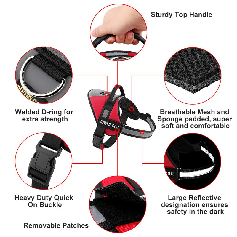 Plutus Pet Service Dog Vest, No Pull Dog Vest Harness with Easy Control Handle, Reflective Breathable Soft Padded and Adjustable, for Small Medium Large Dogs Red-Service Dog Vest XL - PawsPlanet Australia
