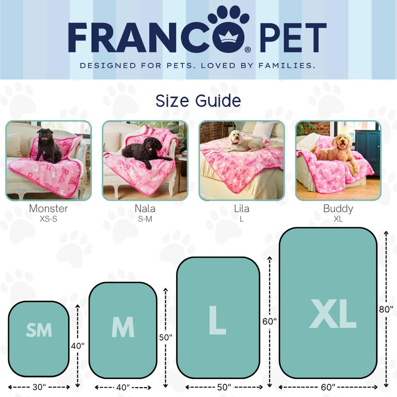 Franco Pet Barbie Super Soft Cozy Waterproof Sherpa-Backed Blanket Throw for Small Dogs, Couch/Bed/Car, 30x40 (Officially Licensed Product) 30 in x40 in - PawsPlanet Australia