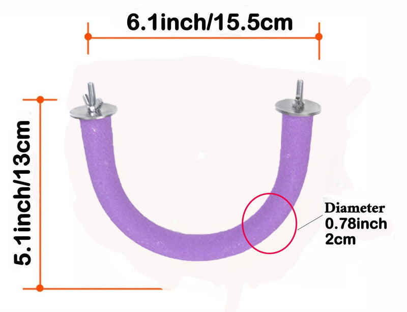 2Pcs 6.1Inch Purple U Shape Rough-surfaced Sands Stick Bird Perches Bird Cage Perches Toy for Regular to Large Bird Amazon, Grey Parrots, Parakeets,Macaw 6.1'X2 Purple - PawsPlanet Australia