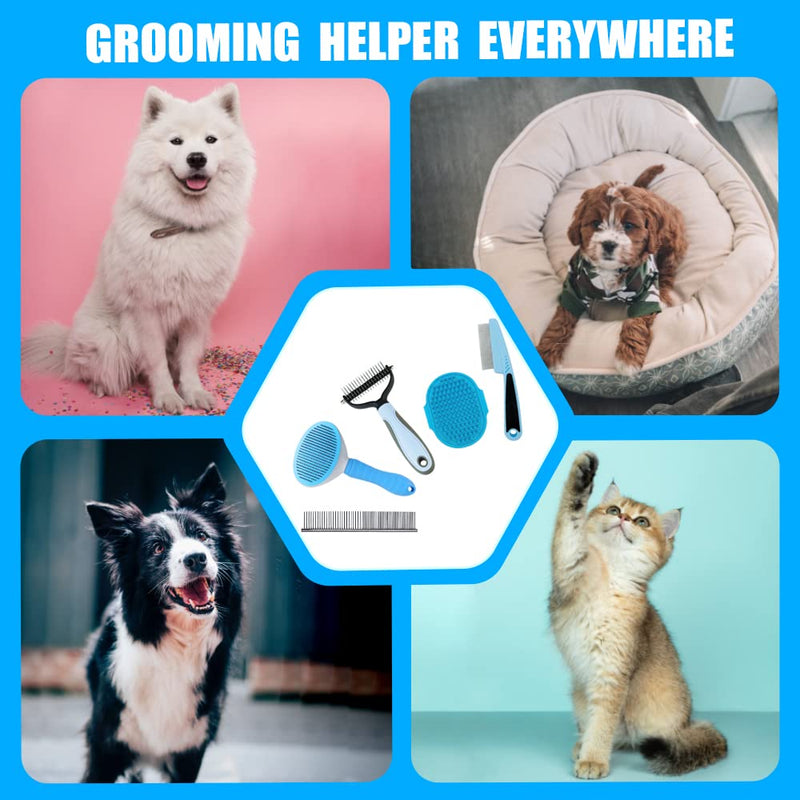 Dog Brush Grooming Kit 5PCS - Dog Brush for Shedding,Puppy Brush and Flea Comb for Dogs, Slicker Brush Comb and Dog Hair Brush Set Blue, Grooming at Home or Travel B-Blue 5 Kits - PawsPlanet Australia