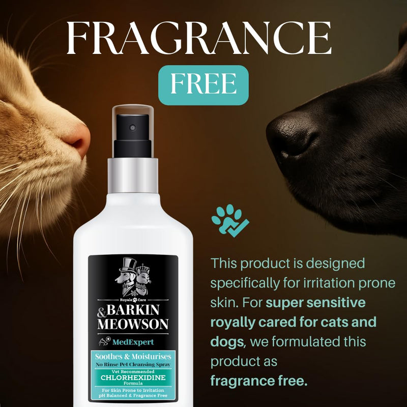 Barkin & Meowson MedExpert No Rinse Pet Cleansing Spray with Chlorhexidine Formula 150ml / 5.07 fl.oz for Dogs and Cats - For Irritated Skin - Fragrance Free No Rinse Cleaning Spray - PawsPlanet Australia