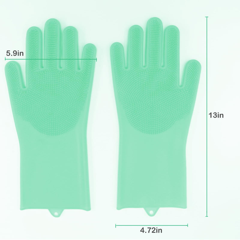 Pet Grooming Gloves, Dog Bathing Gloves with High-Density Teeth, Heat Resistant Silicone Cat Hair Remover with Enhanced Five Finger Design, Bathing and Massaging for Dogs and Cats (Green) Green - PawsPlanet Australia