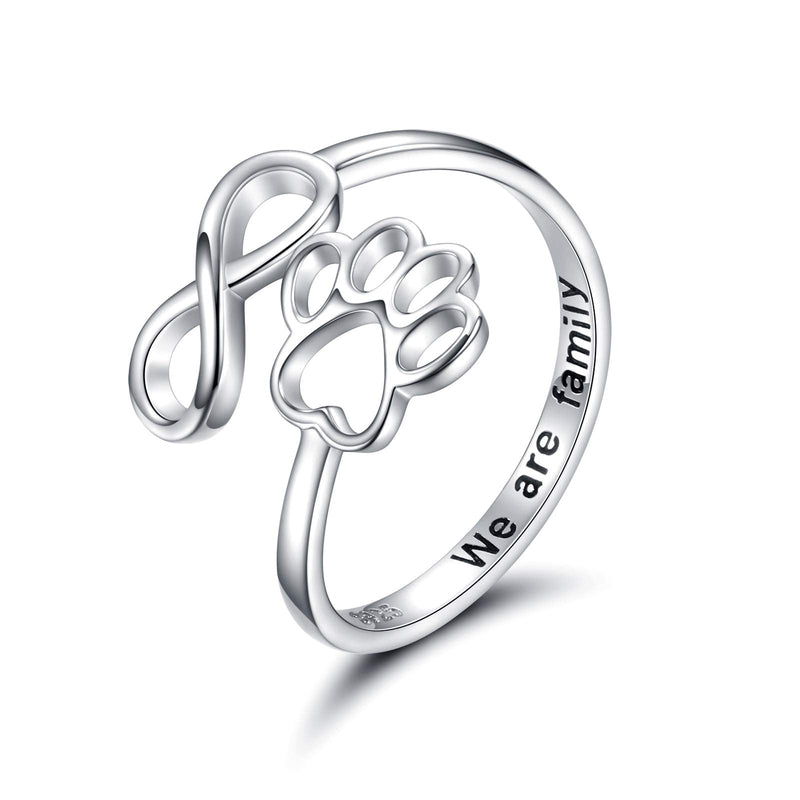 Puppy Pet Lovers Paw Print Ring Heart 925 Sterling Silver Adjustable Ring Pet Animal Jewelry Creative Pierced Love Dog Cat Claw Ring Pet Loving Friend Families Gifts Silver infinity paw ring