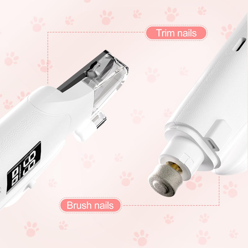 2 in 1 Dog Nails Clippers - Nail Grinders Claws Trimmer for Grooming with Light and LED Screen, Easy Nail Trimmer File, Safe Silent Pet Nail Grinder for Small, Medium Dogs Cats White with LED Screen - PawsPlanet Australia
