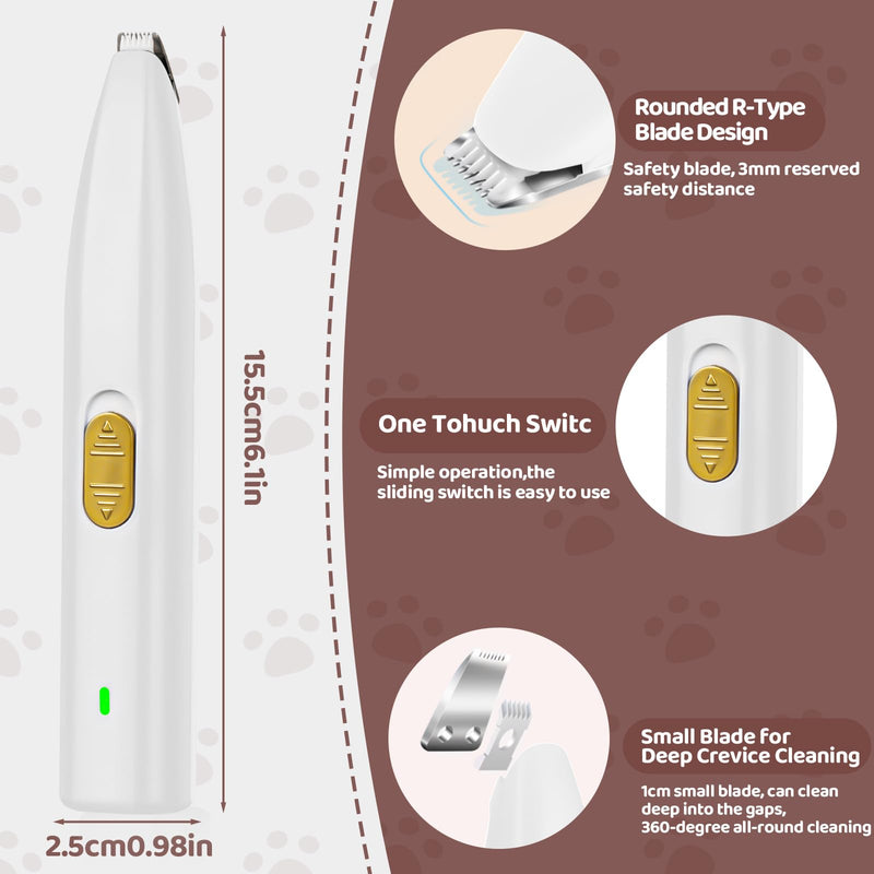 USB Rechargeable Pet Paw Trimmer - Low Noise Dog Grooming Clippers for Small Areas Around Paws, Eyes, Ears, Face, Rump (White) - PawsPlanet Australia