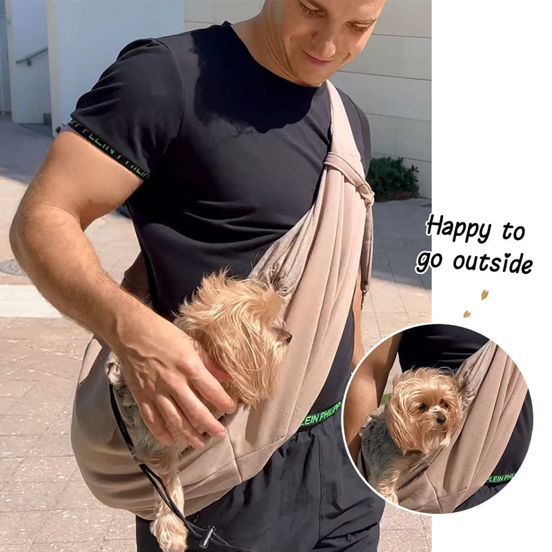 NATUYA Pet Dog Sling Carrier - Dog Sling with Net Bag for Carrier Dogs Cats-Hands Free Pet Bag-Buckle net Pocket pet Bag (Khaki) Khaki - PawsPlanet Australia
