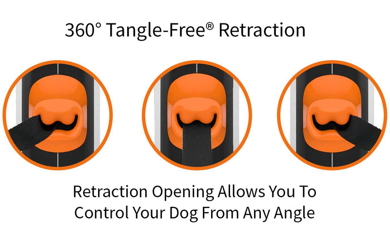 TUG 360° Tangle-Free Retractable Dog Leash with Anti-Slip Handle | 16 ft Strong Nylon Tape | One-Handed Brake, Pause, Lock (Large, White/Orange) Large - PawsPlanet Australia
