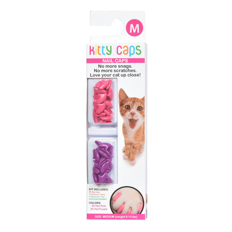 Kitty Caps Nail Caps for Cats Hot Purple & Hot Pink, Medium, 40 Count - 3 Pack Safe, Stylish & Humane Alternative to Declawing Covers Cat Claws, Stops Snags and Scratches FF9321PCS3 Medium (9-13 lbs) - PawsPlanet Australia