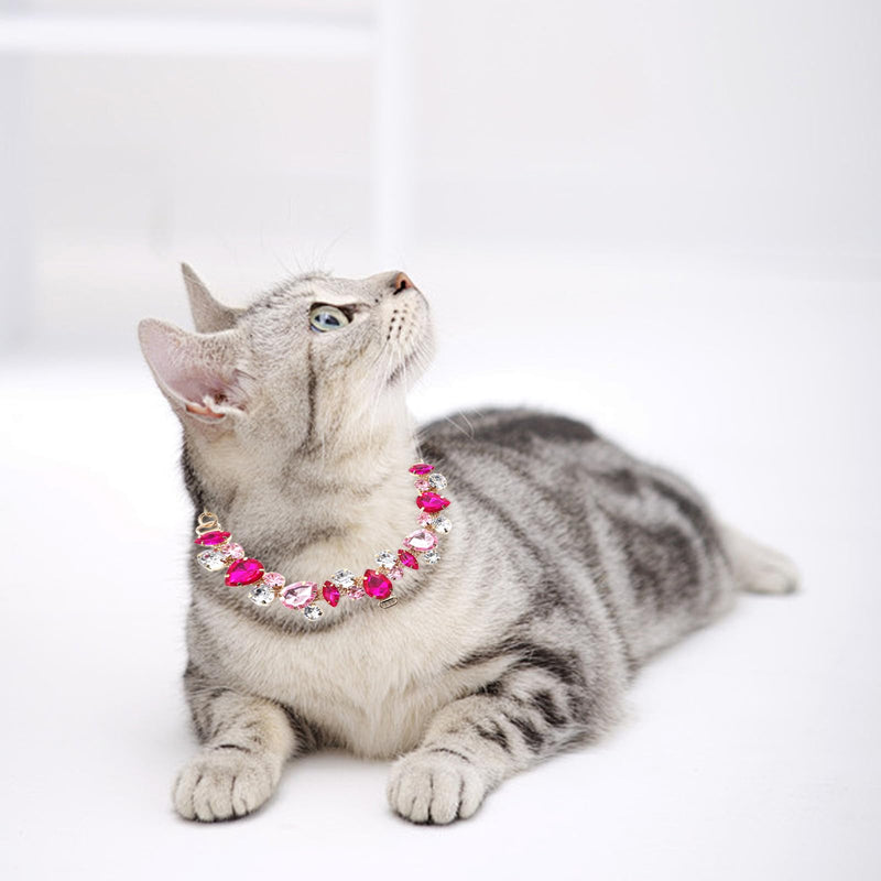Dog and Cat Gold Necklace, Adjustable Rhinestone Crystal Pet Necklace Collar, Puppy Kitten Jewelry Accessories with Cute Pet Paw, Cat Dog Chain Collar for Small Medium Pets (Pink, S) - PawsPlanet Australia