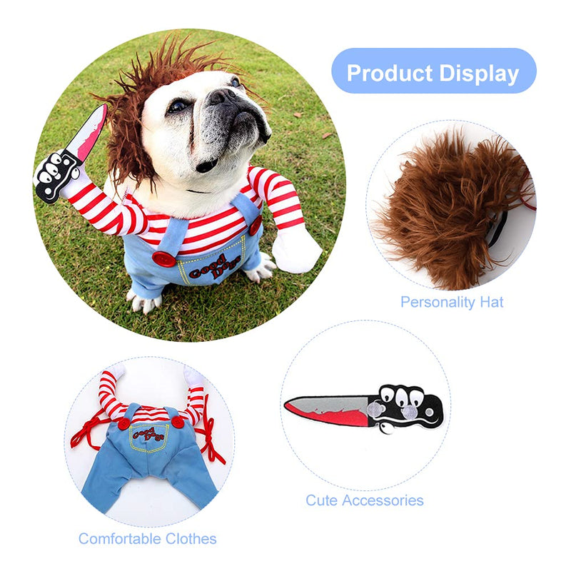 Pet Deadly Doll Dog Costume, Pet Cosplay Funny Costume Halloween Dog Clothes Party Costume for Small Medium Large Dogs (Medium), Red Blue