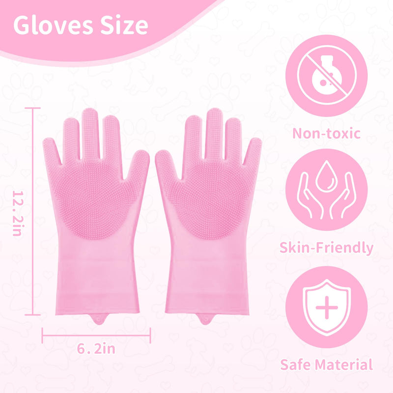 Pet Grooming Gloves，Heat-Resistant Dog Washing Gloves with High-Density Teeth，Silicone Dog Bath Brush with Enhanced Five Finger Design，Bathing and Massaging for Dogs and Cats,Pink Pink - PawsPlanet Australia