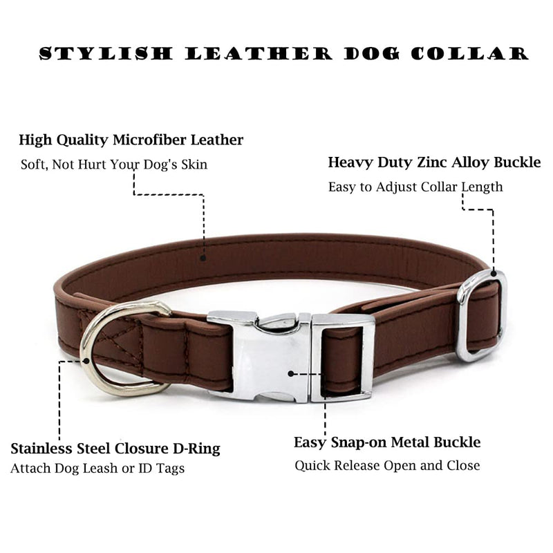 Leather Dog Collar with Quick Release Metal Buckle, Adjustable Heavy Duty Dog Collar for Small Medium Large Dogs (M: Adjustable 10.6-15.7", Width 0.8", Brown) M: Adjustable 10.6-15.7", Width 0.8" - PawsPlanet Australia