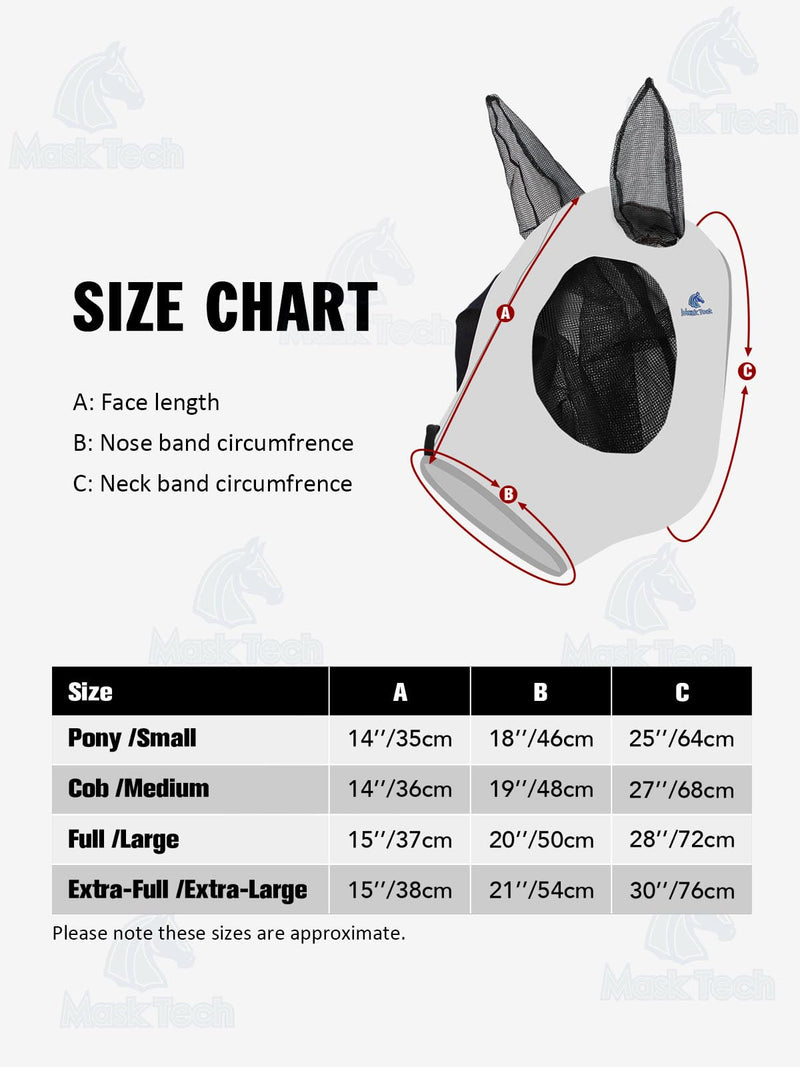 Mask Tech 5 Pieces Horse Fly Masks with Ears, Stretchy Elastic Mesh Fly Masks, 3D Eye Clearance, UV Protection-Large,Combo 23 Large Combo 23