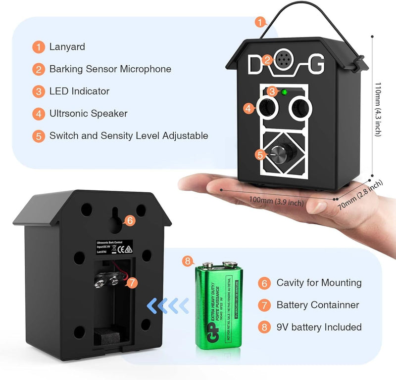Anti Barking Device, 3 Adjustable Frequency Ultrasonic Dog Barking Deterrent Devices Pet Gentle Anti Barking Device Sonic Bark Control Device Stop Dog Barking Device Indoor Outdoor for Dogs Anti Bark Black-XT006